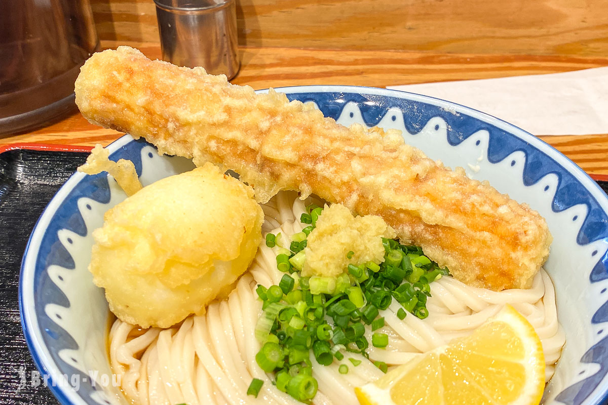 き田たけうどん|炸竹輪、炸流心蛋烏龍麵