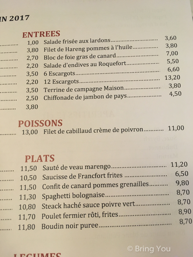 Le Bouillon Chartier 菜單