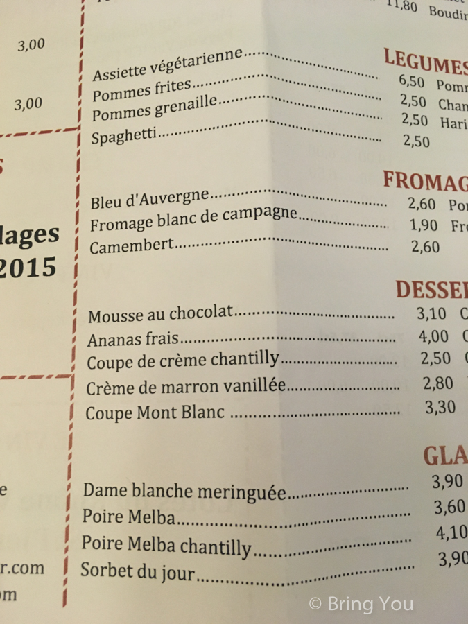 Le Bouillon Chartier 菜单